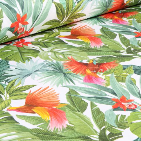 Tissu Toile de Coton Melanesie sur fond Blanc