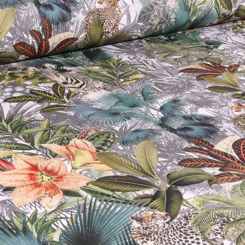 Tissu Toile de Coton Mozambique sur fond Gris