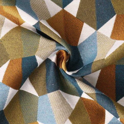 Tissu Jacquard  Mustang motif géométrique Bleu sur fond Vert kaki