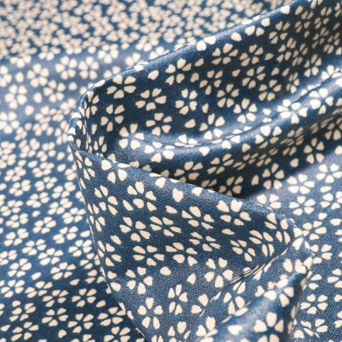 Tissu Coton enduit Myosotis sur fond Bleu nuit
