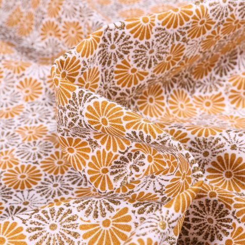 Tissu Coton imprimé Arty Nikki sur fond Jaune