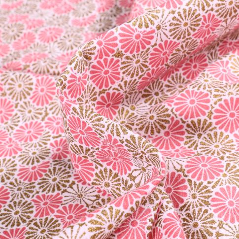 Tissu Coton imprimé Arty Nikki sur fond Rose