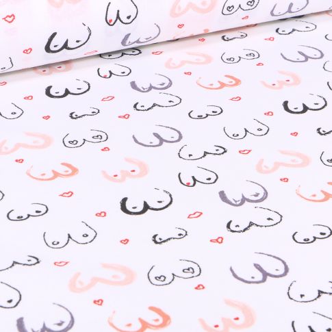 Tissu Coton imprimé Arty Nipples sur fond Blanc