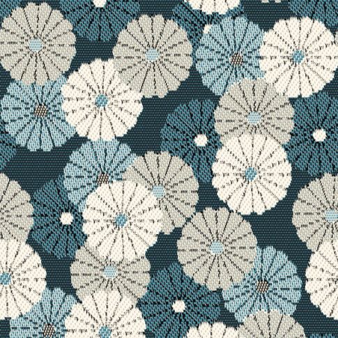Tissu Jacquard Petites fleurs Léonie bleues sur fond Bleu pétrole