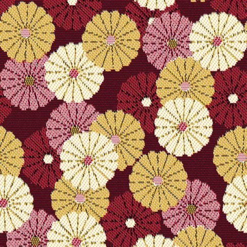 Tissu Jacquard Petites fleurs Léonie écru sur fond Rouge