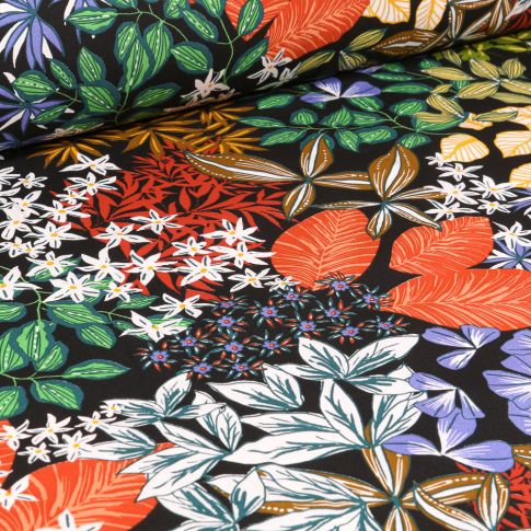 Tissu Viscose Arty Nolwenn sur fond Noir