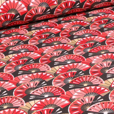Tissu Coton imprimé Arty Ogi sur fond Rouge
