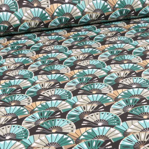 Tissu Coton imprimé Arty Ogi sur fond Vert