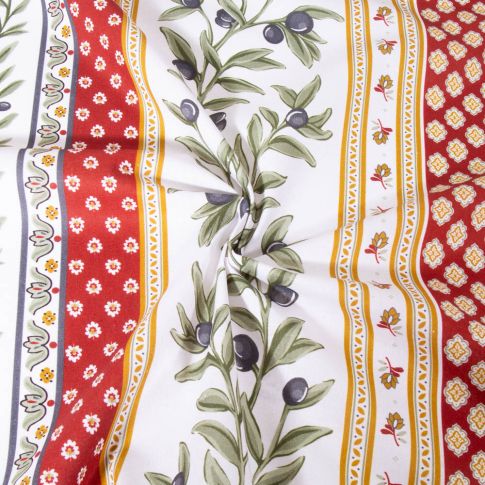 Tissu Coton imprimé glacé Provençal sur fond Rouge