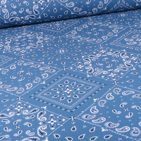 Tissu Coton imprimé Arty Paisley sur fond Bleu