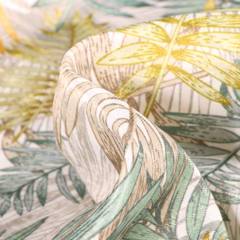 Tissu Jacquard Damassé Paloma vert et jaune sur fond Naturel