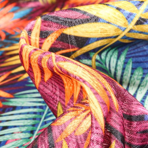 Tissu Jacquard Damassé Paloma multicolore sur fond Bleu nuit