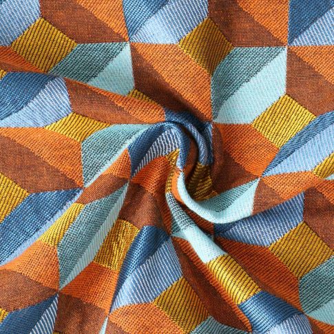 Tissu Jacquard Paola cubes Oranges sur fond Bleu