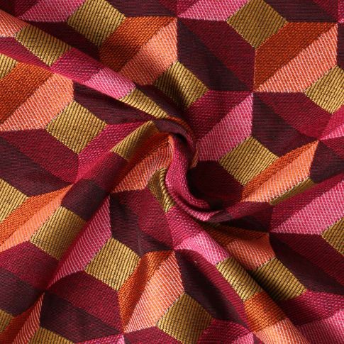 Tissu Jacquard Paola cubes Prunes sur fond Rose