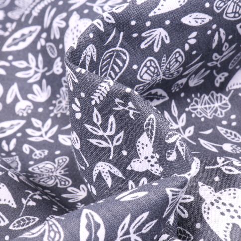 Tissu Coton imprimé Arty Botanique sur fond Gris anthracite