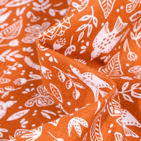 Tissu Coton imprimé Arty Botanique sur fond Orange