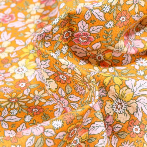 Tissu Coton imprimé Arty Pensée sur fond Jaune