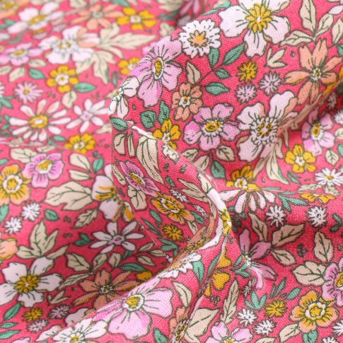 Tissu Coton imprimé Arty Pensée sur fond Rose