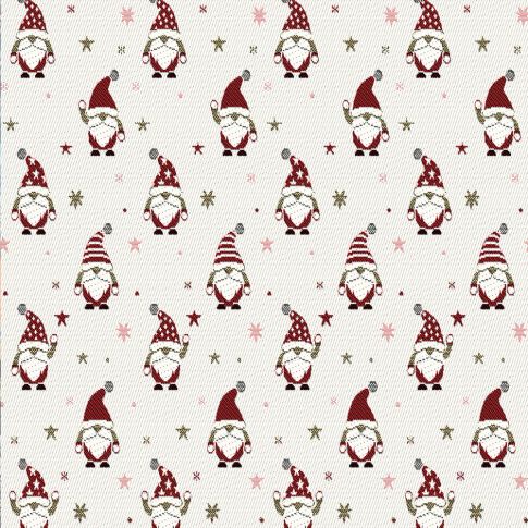 Tissu Jacquard d'ameublement Bonhomme de noël Lurex sur fond Blanc cassé