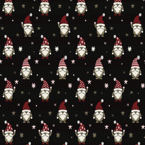 Tissu Jacquard d'ameublement Bonhomme de noël Lurex sur fond Noir