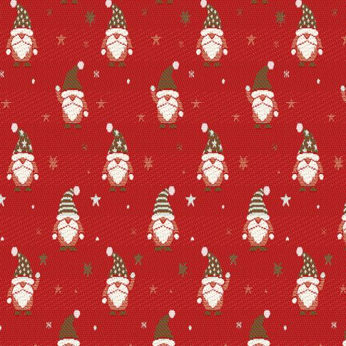 Tissu Jacquard d'ameublement Bonhomme de noël Lurex sur fond Rouge