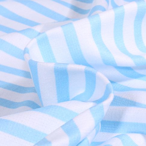 Tissu Eponge Bambou  Pilat rayé Ciel sur fond Blanc