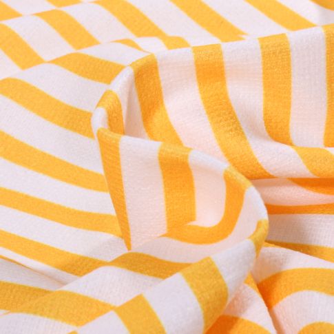 Tissu Eponge Bambou  Pilat rayé Jaune sur fond Blanc