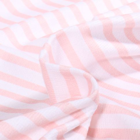 Tissu Eponge Bambou  Pilat rayé Rose bébé sur fond Blanc