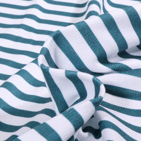 Tissu Eponge Bambou  Pilat rayé Paon sur fond Blanc