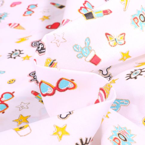 Tissu Coton imprimé Arty Pins sur fond Blanc