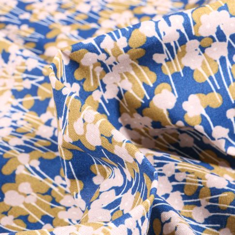 Tissu Coton imprimé Arty Prairie sur fond Bleu roi