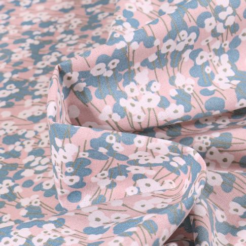 Tissu Coton imprimé Arty Prairie sur fond Rose pâle