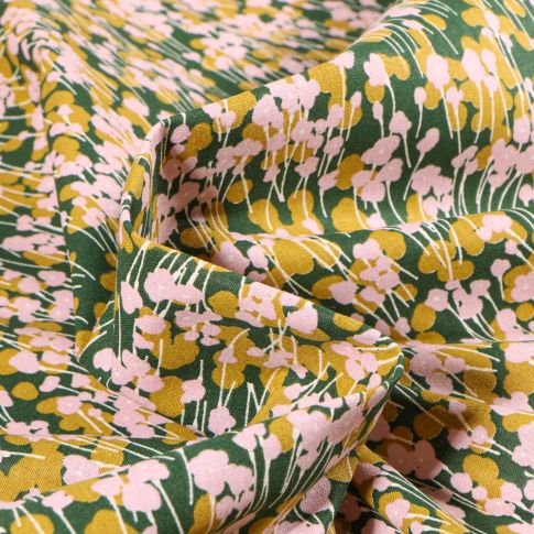 Tissu Coton imprimé Arty Prairie sur fond Vert