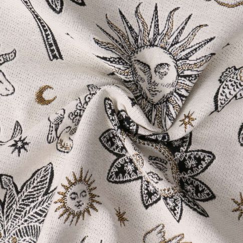 Tissu Jacquard Pygmalion motif mystique Noir sur fond Ecru