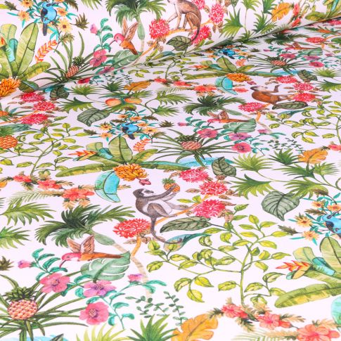 Tissu Toile de Coton Rafiki sur fond Blanc