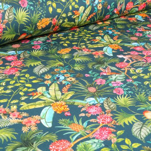 Tissu Toile de Coton Rafiki sur fond Vert