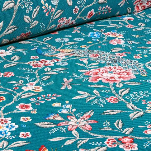 Tissu Jacquard Siam sur fond Vert émeraude