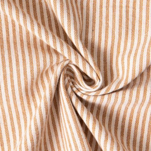 Tissu Coton d'ameublement Simone rayé Ocre sur fond Ecru