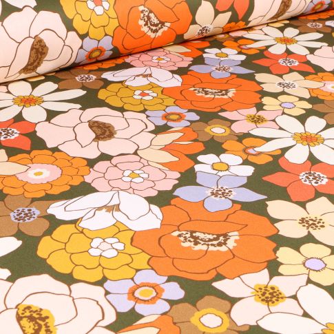 Tissu Toile de Coton Susanne sur fond Vert kaki