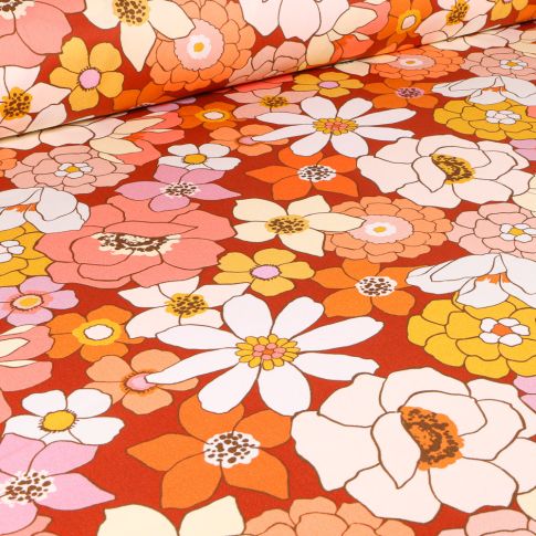 Tissu Toile de Coton Susanne sur fond Rouge
