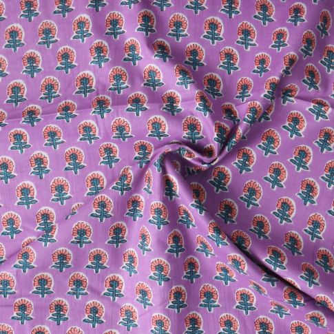 Tissu Voile de Coton Taj Mahal fleurs Oranges sur fond Violet