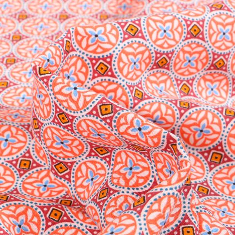 Tissu Viscose Arty Thalie sur fond Corail