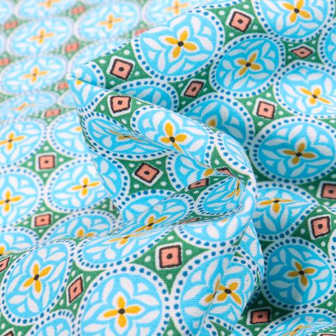 Tissu Viscose Arty Thalie sur fond Bleu turquoise