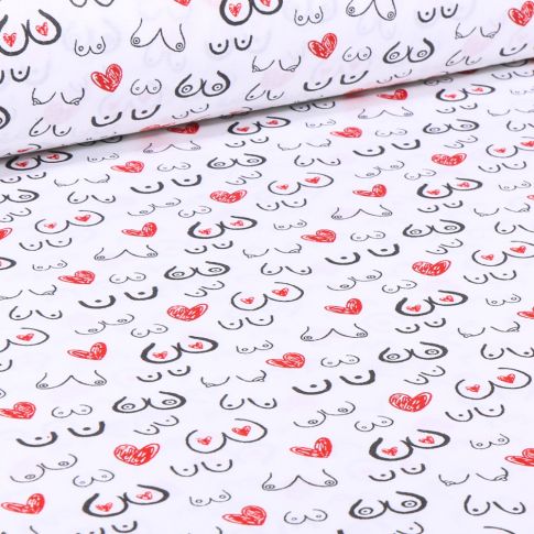 Tissu Coton imprimé Arty Topless sur fond Blanc