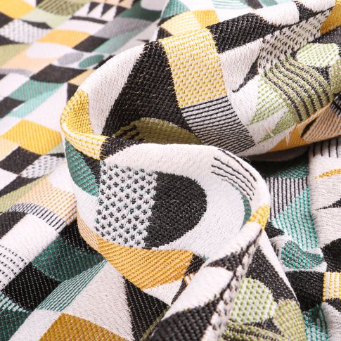 Tissu Jacquard Walter Motifs géométriques sur fond Vert