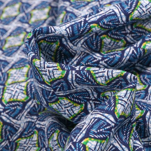 Tissu Viscose Arty Inspiration wax sur fond Bleu