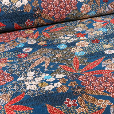Tissu Jacquard Yang sur fond Bleu nuit