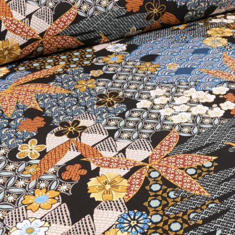 Tissu Viscose Arty Yin sur fond Noir