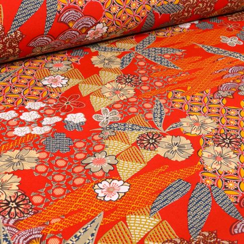 Tissu Viscose Arty Yin sur fond Rouge
