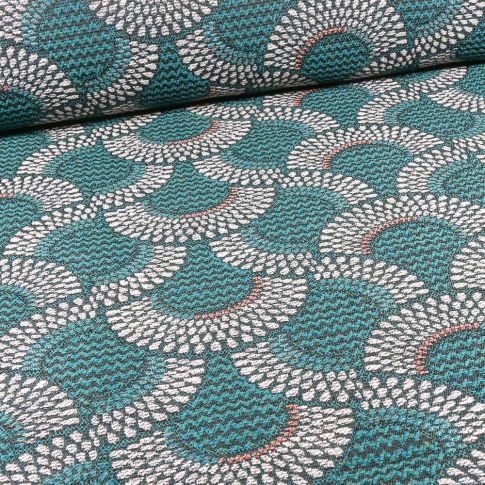 Tissu Jacquard  Zama sur fond Vert émeraude